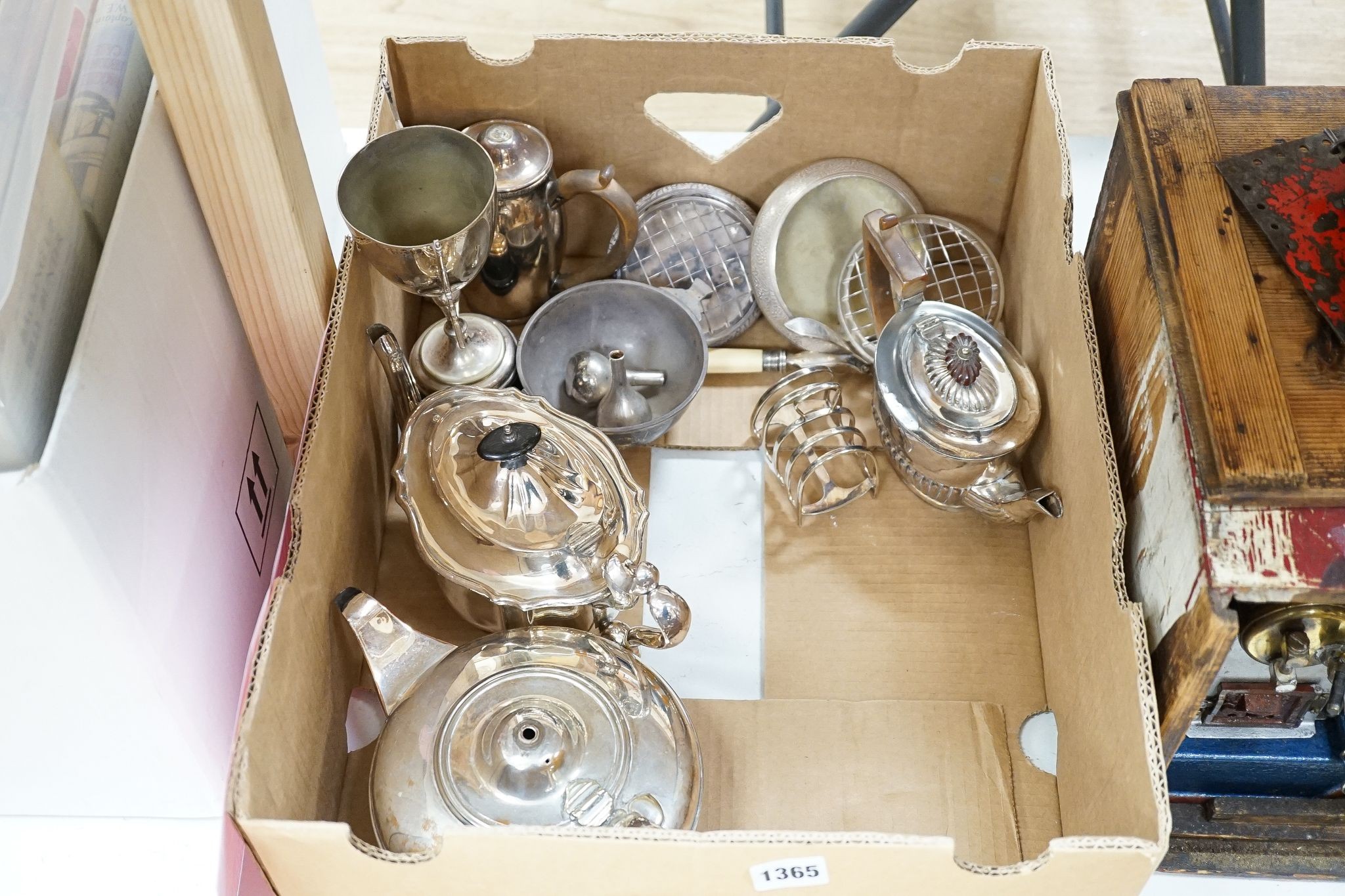 A silver plated rifle shooting cup , a cocktail shaker and mixed plate